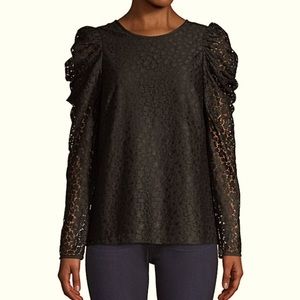 Kate Spade Flora Puff-Sleeve Lace Blouse